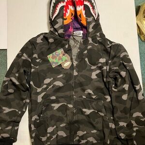 Bape Shark Double Hoodie in Black and Gray Camo